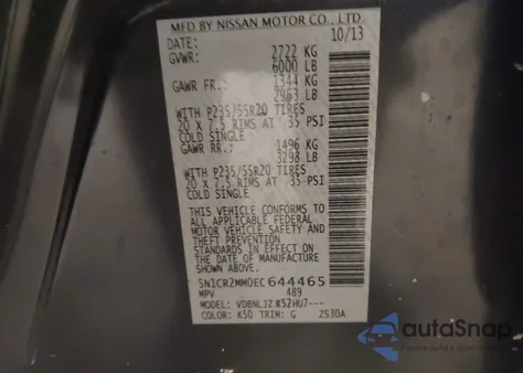 2014 Nissan Pathfinder Hybrid Platinum from USA, damaged, VIN 5N1CR2MM0EC644465